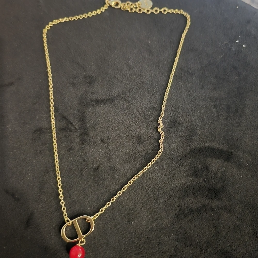 18kgp Dior Gold Necklace with Red Pendant